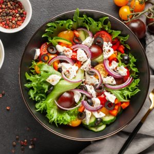 Greek,Salad,Of,Fresh,Cucumber,,Tomato,,Sweet,Pepper,,Red,Onion,